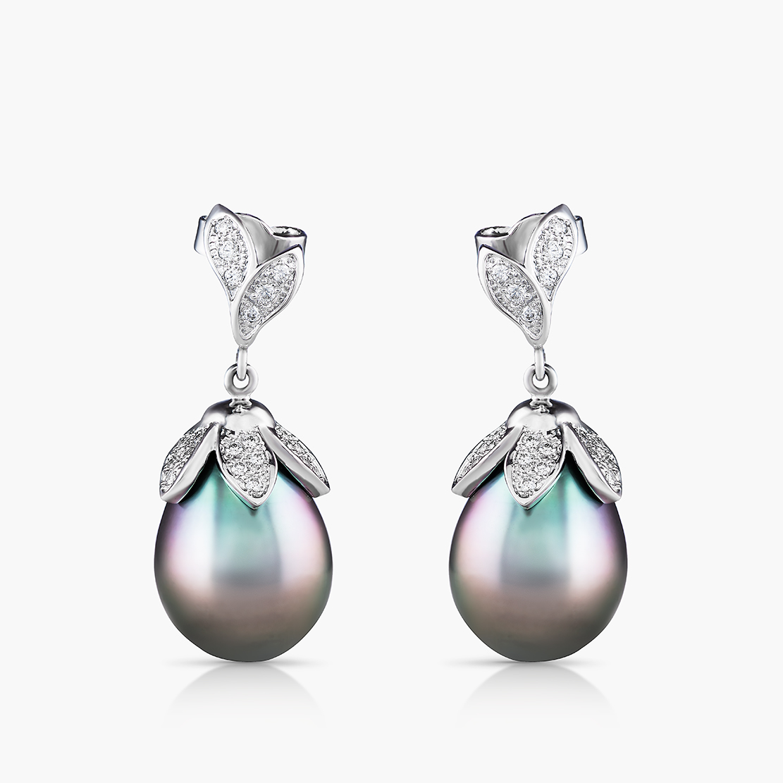 Perlové náušnice Pearl Drops, biele zlato